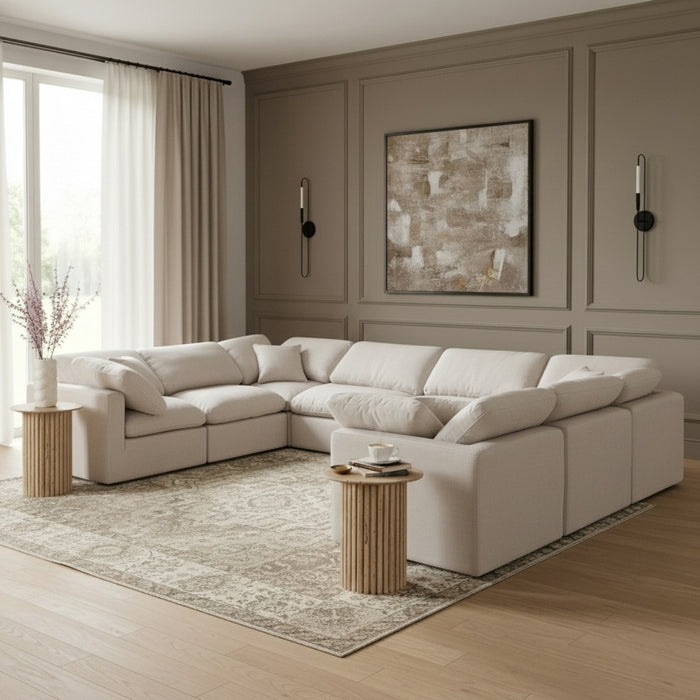 Meridian Furniture - Indulge 140" Linen Textured Fabric Upholstered 8 Piece Modular Sectional - 141Cream-Sec8A - GreatFurnitureDeal