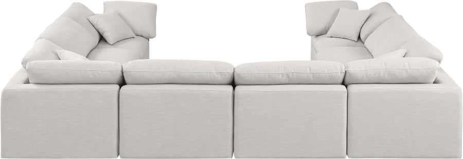 Meridian Furniture - Indulge 140" Linen Textured Fabric Upholstered 8 Piece Modular Sectional - 141Cream-Sec8A - GreatFurnitureDeal