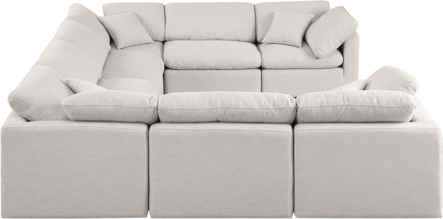 Meridian Furniture - Indulge 140" Linen Textured Fabric Upholstered 8 Piece Modular Sectional - 141Cream-Sec8A - GreatFurnitureDeal
