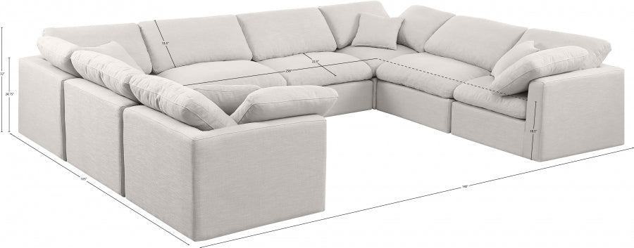 Meridian Furniture - Indulge 140" Linen Textured Fabric Upholstered 8 Piece Modular Sectional - 141Cream-Sec8A - GreatFurnitureDeal