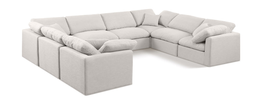 Meridian Furniture - Indulge 140" Linen Textured Fabric Upholstered 8 Piece Modular Sectional - 141Cream-Sec8A - GreatFurnitureDeal