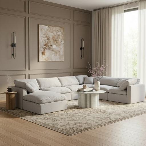 Meridian Furniture - Indulge 140" Linen Textured Fabric Upholstered 7 Piece Modular Sectional - 141Grey-Sec7A - GreatFurnitureDeal