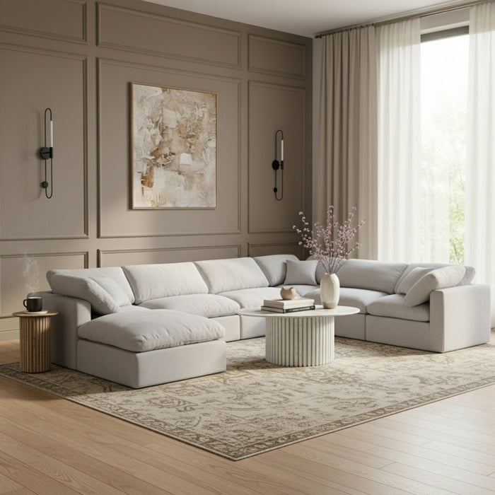 Meridian Furniture - Indulge 140" Linen Textured Fabric Upholstered 7 Piece Modular Sectional - 141Grey-Sec7A - GreatFurnitureDeal
