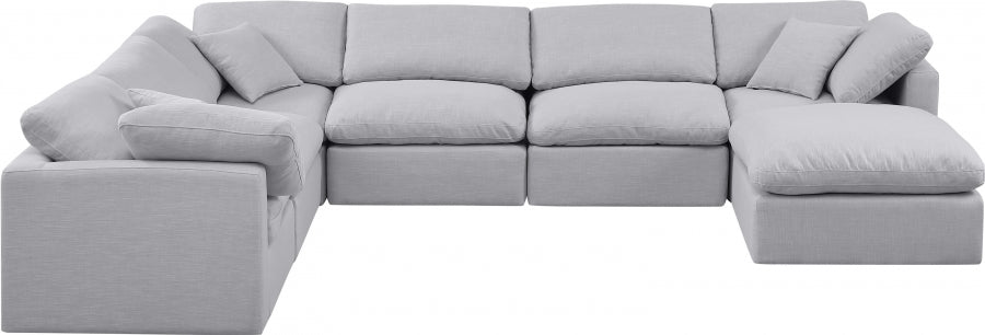 Meridian Furniture - Indulge 140" Linen Textured Fabric Upholstered 7 Piece Modular Sectional - 141Grey-Sec7A - GreatFurnitureDeal