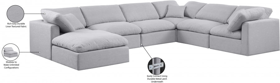 Meridian Furniture - Indulge 140" Linen Textured Fabric Upholstered 7 Piece Modular Sectional - 141Grey-Sec7A - GreatFurnitureDeal