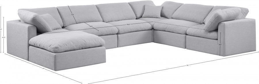 Meridian Furniture - Indulge 140" Linen Textured Fabric Upholstered 7 Piece Modular Sectional - 141Grey-Sec7A - GreatFurnitureDeal
