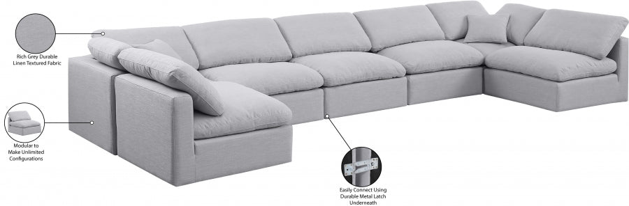 Meridian Furniture - Indulge 175" Linen Textured Fabric Upholstered 7 Piece Modular Sectional - 141Grey-Sec7B - GreatFurnitureDeal