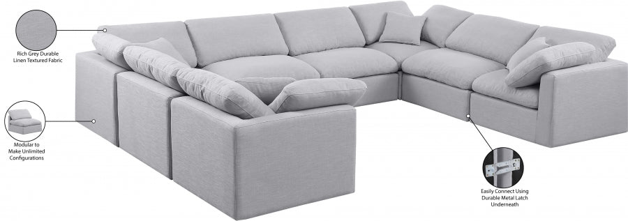 Meridian Furniture - Indulge 140" Linen Textured Fabric Upholstered 8 Piece Modular Sectional - 141Grey-Sec8A - GreatFurnitureDeal