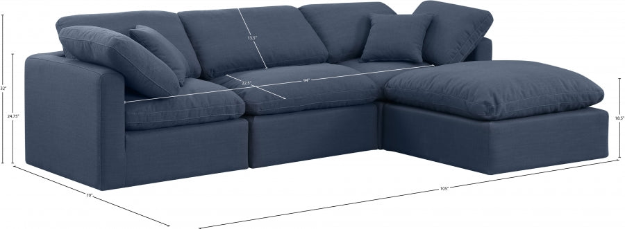 Meridian Furniture - Indulge 105" Linen Textured Fabric Upholstered 4 Piece Modular Sectional - 141Navy-Sec4A - GreatFurnitureDeal