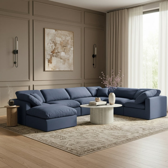 Meridian Furniture - Indulge 140" Linen Textured Fabric Upholstered 7 Piece Modular Sectional - 141Navy-Sec7A - GreatFurnitureDeal
