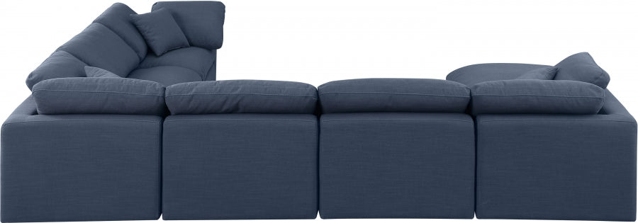 Meridian Furniture - Indulge 140" Linen Textured Fabric Upholstered 7 Piece Modular Sectional - 141Navy-Sec7A - GreatFurnitureDeal