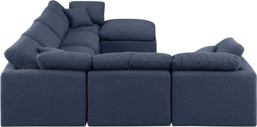 Meridian Furniture - Indulge 140" Linen Textured Fabric Upholstered 7 Piece Modular Sectional - 141Navy-Sec7A - GreatFurnitureDeal