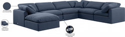 Meridian Furniture - Indulge 140" Linen Textured Fabric Upholstered 7 Piece Modular Sectional - 141Navy-Sec7A - GreatFurnitureDeal