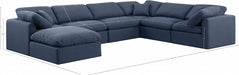 Meridian Furniture - Indulge 140" Linen Textured Fabric Upholstered 7 Piece Modular Sectional - 141Navy-Sec7A - GreatFurnitureDeal