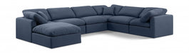 Meridian Furniture - Indulge 140" Linen Textured Fabric Upholstered 7 Piece Modular Sectional - 141Navy-Sec7A - GreatFurnitureDeal