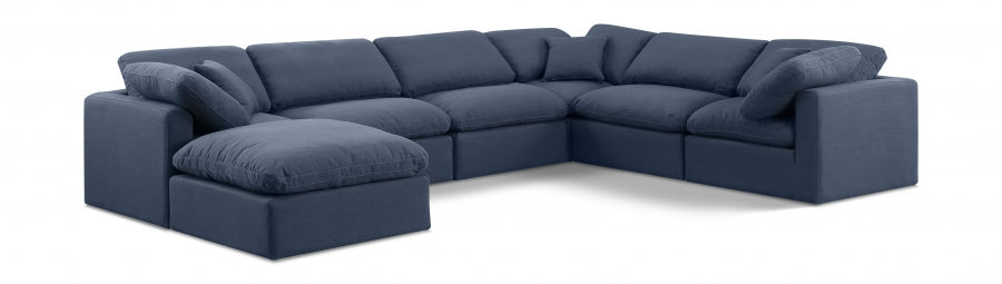 Meridian Furniture - Indulge 140" Linen Textured Fabric Upholstered 7 Piece Modular Sectional - 141Navy-Sec7A - GreatFurnitureDeal