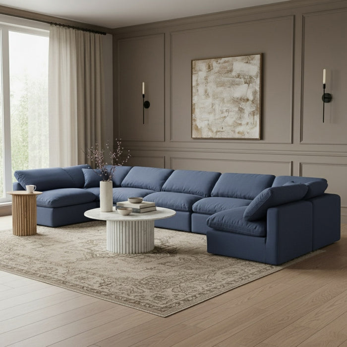 Meridian Furniture - Indulge 175" Linen Textured Fabric Upholstered 7 Piece Modular Sectional - 141Navy-Sec7B - GreatFurnitureDeal