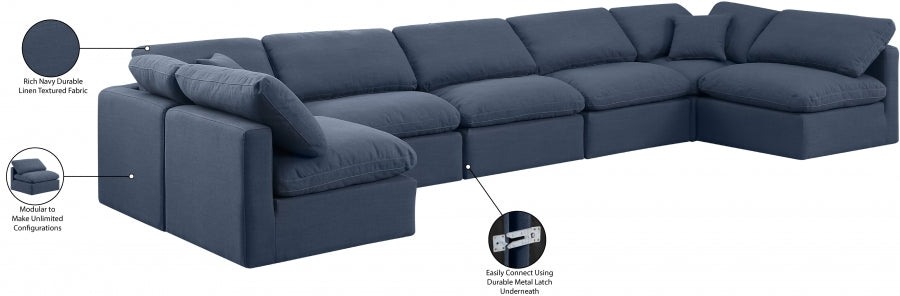 Meridian Furniture - Indulge 175" Linen Textured Fabric Upholstered 7 Piece Modular Sectional - 141Navy-Sec7B - GreatFurnitureDeal