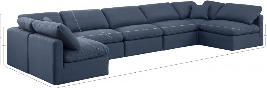 Meridian Furniture - Indulge 175" Linen Textured Fabric Upholstered 7 Piece Modular Sectional - 141Navy-Sec7B - GreatFurnitureDeal