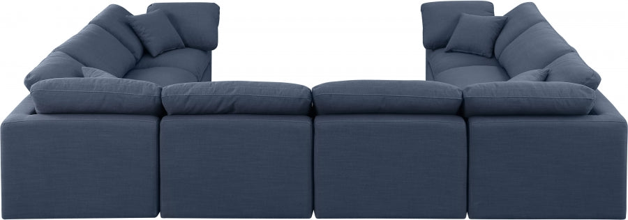 Meridian Furniture - Indulge 140" Linen Textured Fabric Upholstered 8 Piece Modular Sectional - 141Navy-Sec8A - GreatFurnitureDeal