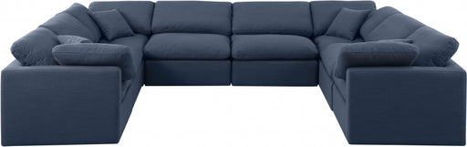 Meridian Furniture - Indulge 140" Linen Textured Fabric Upholstered 8 Piece Modular Sectional - 141Navy-Sec8A - GreatFurnitureDeal