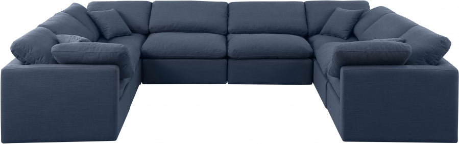 Meridian Furniture - Indulge 140" Linen Textured Fabric Upholstered 8 Piece Modular Sectional - 141Navy-Sec8A - GreatFurnitureDeal