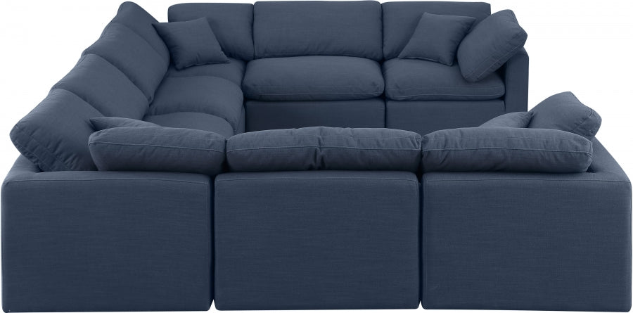 Meridian Furniture - Indulge 140" Linen Textured Fabric Upholstered 8 Piece Modular Sectional - 141Navy-Sec8A - GreatFurnitureDeal