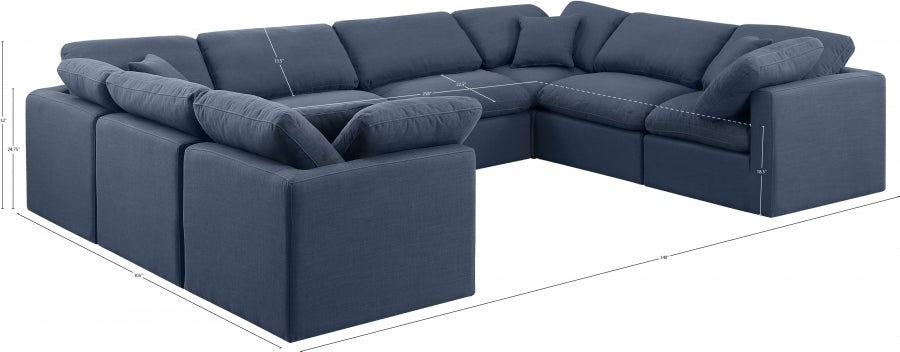 Meridian Furniture - Indulge 140" Linen Textured Fabric Upholstered 8 Piece Modular Sectional - 141Navy-Sec8A - GreatFurnitureDeal