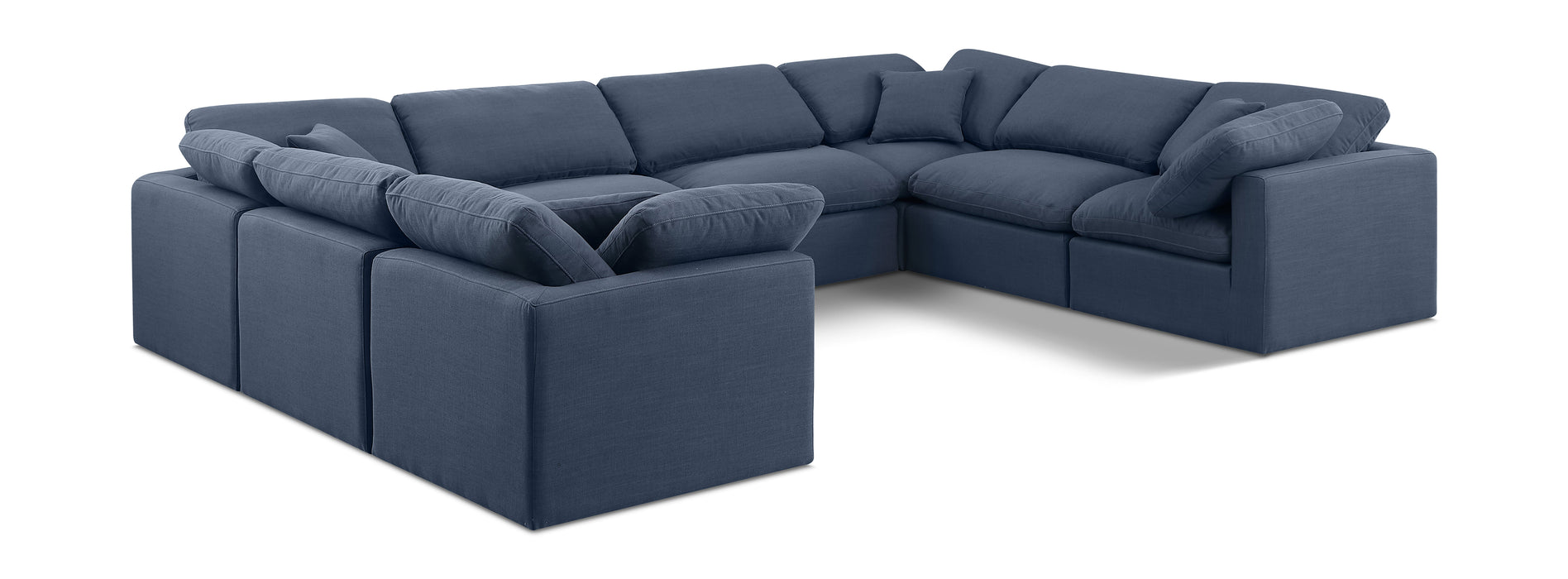 Meridian Furniture - Indulge 140" Linen Textured Fabric Upholstered 8 Piece Modular Sectional - 141Navy-Sec8A - GreatFurnitureDeal