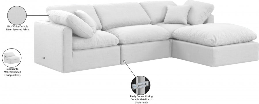 Meridian Furniture - Indulge 105" Linen Textured Fabric Upholstered 4 Piece Modular Sectional - 141White-Sec4A - GreatFurnitureDeal
