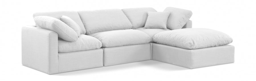 Meridian Furniture - Indulge 105" Linen Textured Fabric Upholstered 4 Piece Modular Sectional - 141White-Sec4A - GreatFurnitureDeal
