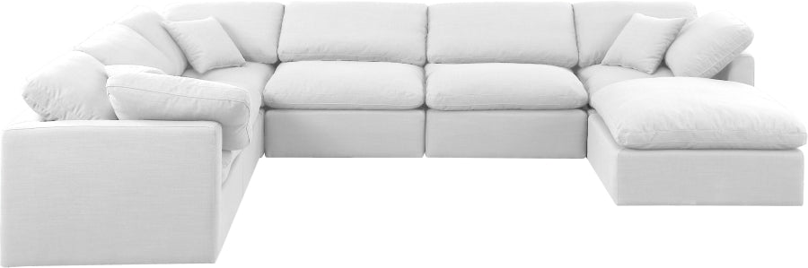 Meridian Furniture - Indulge 140" Linen Textured Fabric Upholstered 7 Piece Modular Sectional - 141White-Sec7A - GreatFurnitureDeal