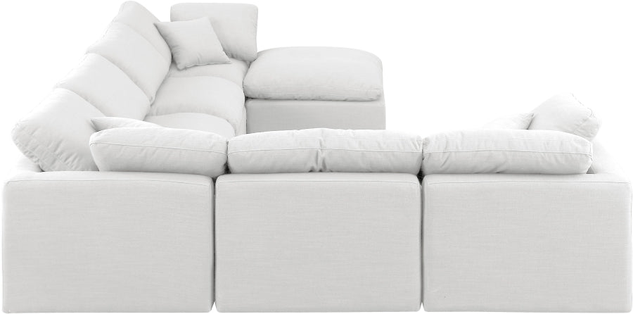 Meridian Furniture - Indulge 140" Linen Textured Fabric Upholstered 7 Piece Modular Sectional - 141White-Sec7A - GreatFurnitureDeal