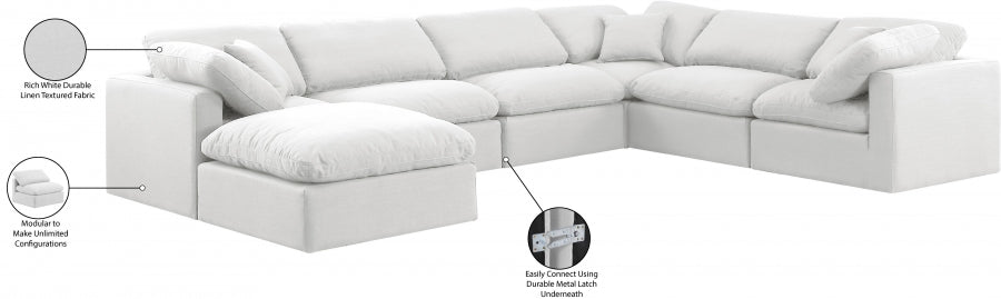 Meridian Furniture - Indulge 140" Linen Textured Fabric Upholstered 7 Piece Modular Sectional - 141White-Sec7A - GreatFurnitureDeal