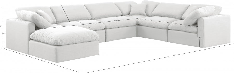 Meridian Furniture - Indulge 140" Linen Textured Fabric Upholstered 7 Piece Modular Sectional - 141White-Sec7A - GreatFurnitureDeal