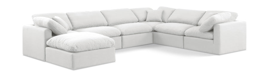 Meridian Furniture - Indulge 140" Linen Textured Fabric Upholstered 7 Piece Modular Sectional - 141White-Sec7A - GreatFurnitureDeal