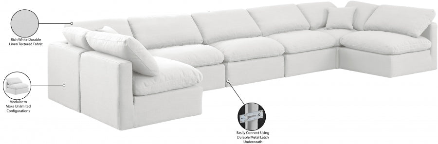 Meridian Furniture - Indulge 175" Linen Textured Fabric Upholstered 7 Piece Modular Sectional - 141White-Sec7B - GreatFurnitureDeal