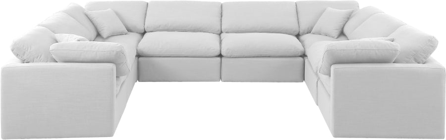 Meridian Furniture - Indulge 140" Linen Textured Fabric Upholstered 8 Piece Modular Sectional - 141White-Sec8A - GreatFurnitureDeal