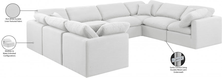 Meridian Furniture - Indulge 140" Linen Textured Fabric Upholstered 8 Piece Modular Sectional - 141White-Sec8A - GreatFurnitureDeal