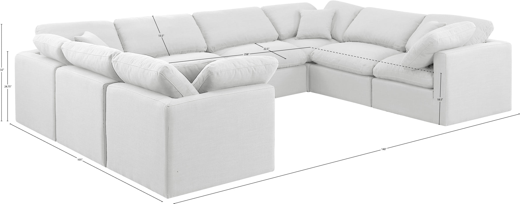 Meridian Furniture - Indulge 140" Linen Textured Fabric Upholstered 8 Piece Modular Sectional - 141White-Sec8A - GreatFurnitureDeal