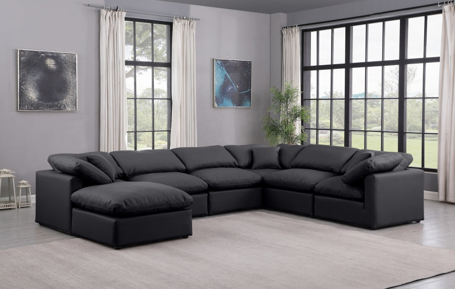Meridian Furniture - Indulge 140" Vegan Leather Upholstered 7 Piece Modular Sectional - 146Black-Sec7A - GreatFurnitureDeal