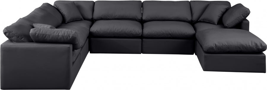 Meridian Furniture - Indulge 140" Vegan Leather Upholstered 7 Piece Modular Sectional - 146Black-Sec7A - GreatFurnitureDeal