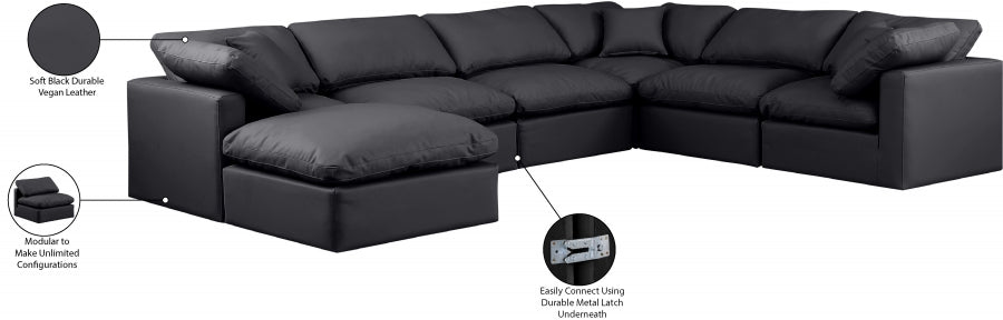 Meridian Furniture - Indulge 140" Vegan Leather Upholstered 7 Piece Modular Sectional - 146Black-Sec7A - GreatFurnitureDeal