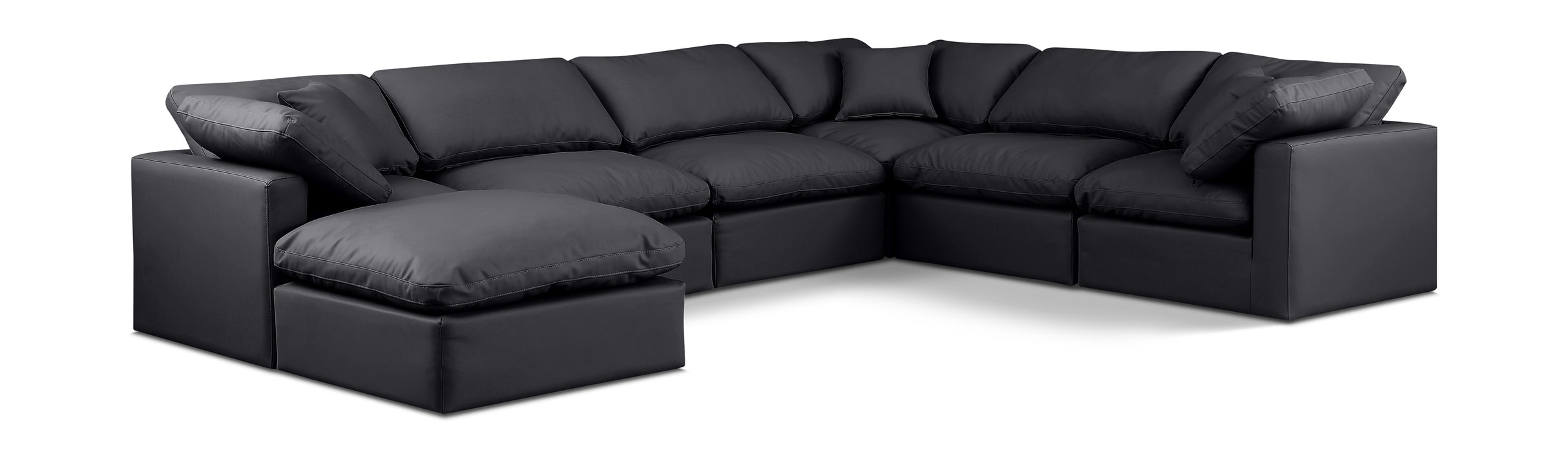 Meridian Furniture - Indulge 140" Vegan Leather Upholstered 7 Piece Modular Sectional - 146Black-Sec7A - GreatFurnitureDeal