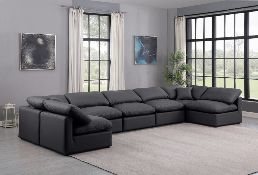 Meridian Furniture - Indulge 175" Vegan Leather Upholstered 7 Piece Modular Sectional - 146Black-Sec7B - GreatFurnitureDeal