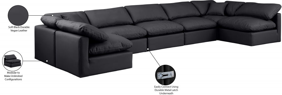 Meridian Furniture - Indulge 175" Vegan Leather Upholstered 7 Piece Modular Sectional - 146Black-Sec7B - GreatFurnitureDeal