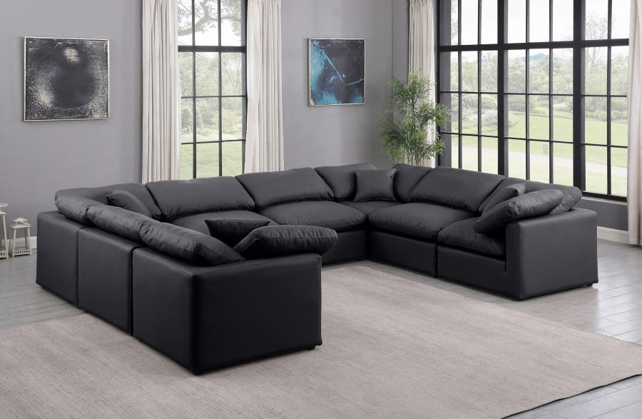 Meridian Furniture - Indulge 140" Vegan Leather Upholstered 8 Piece Modular Sectional - 146Black-Sec8A - GreatFurnitureDeal