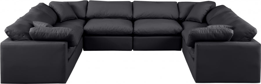 Meridian Furniture - Indulge 140" Vegan Leather Upholstered 8 Piece Modular Sectional - 146Black-Sec8A - GreatFurnitureDeal