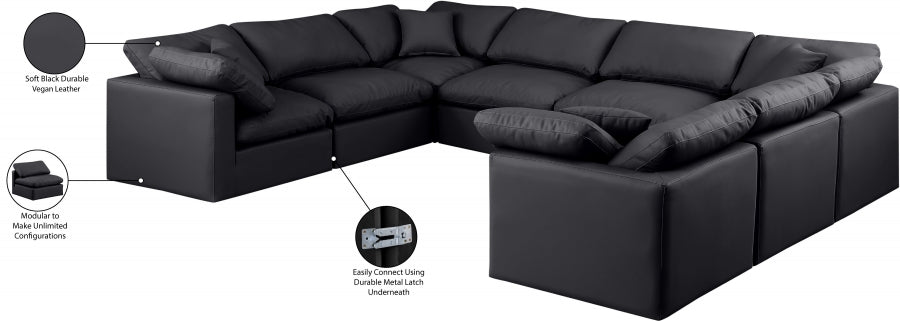 Meridian Furniture - Indulge 140" Vegan Leather Upholstered 8 Piece Modular Sectional - 146Black-Sec8A - GreatFurnitureDeal