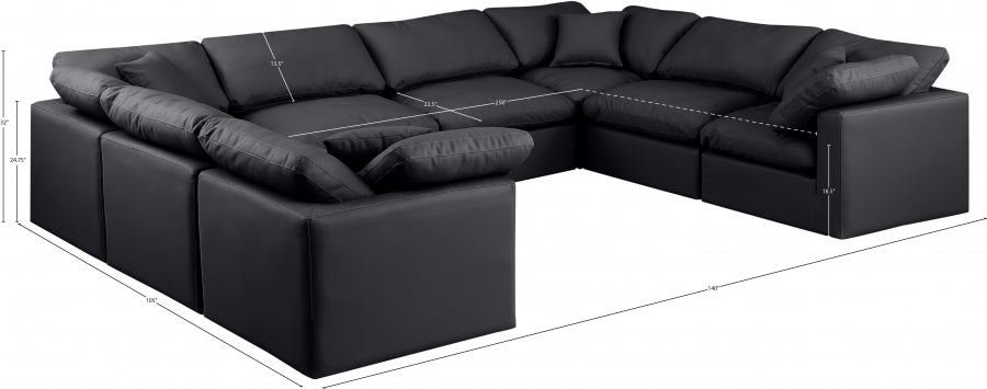 Meridian Furniture - Indulge 140" Vegan Leather Upholstered 8 Piece Modular Sectional - 146Black-Sec8A - GreatFurnitureDeal
